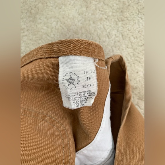 Vintage Carhartt 38x30 Double Knee Overalls Tan Duck Canvas USA Union Made 6FB - Picture 3 of 14